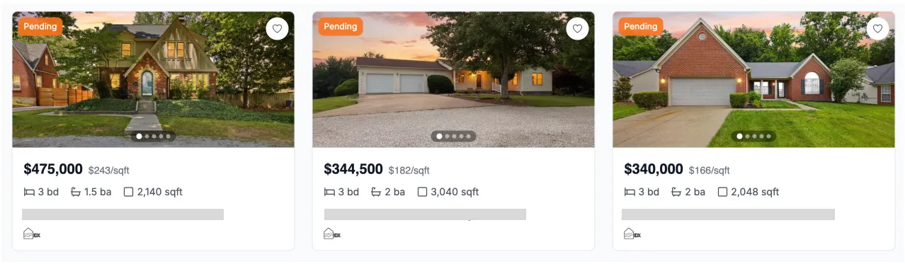 list of homes that are pending status