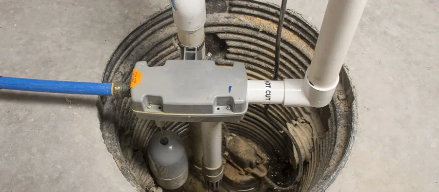 sump pump in basement with battery backup